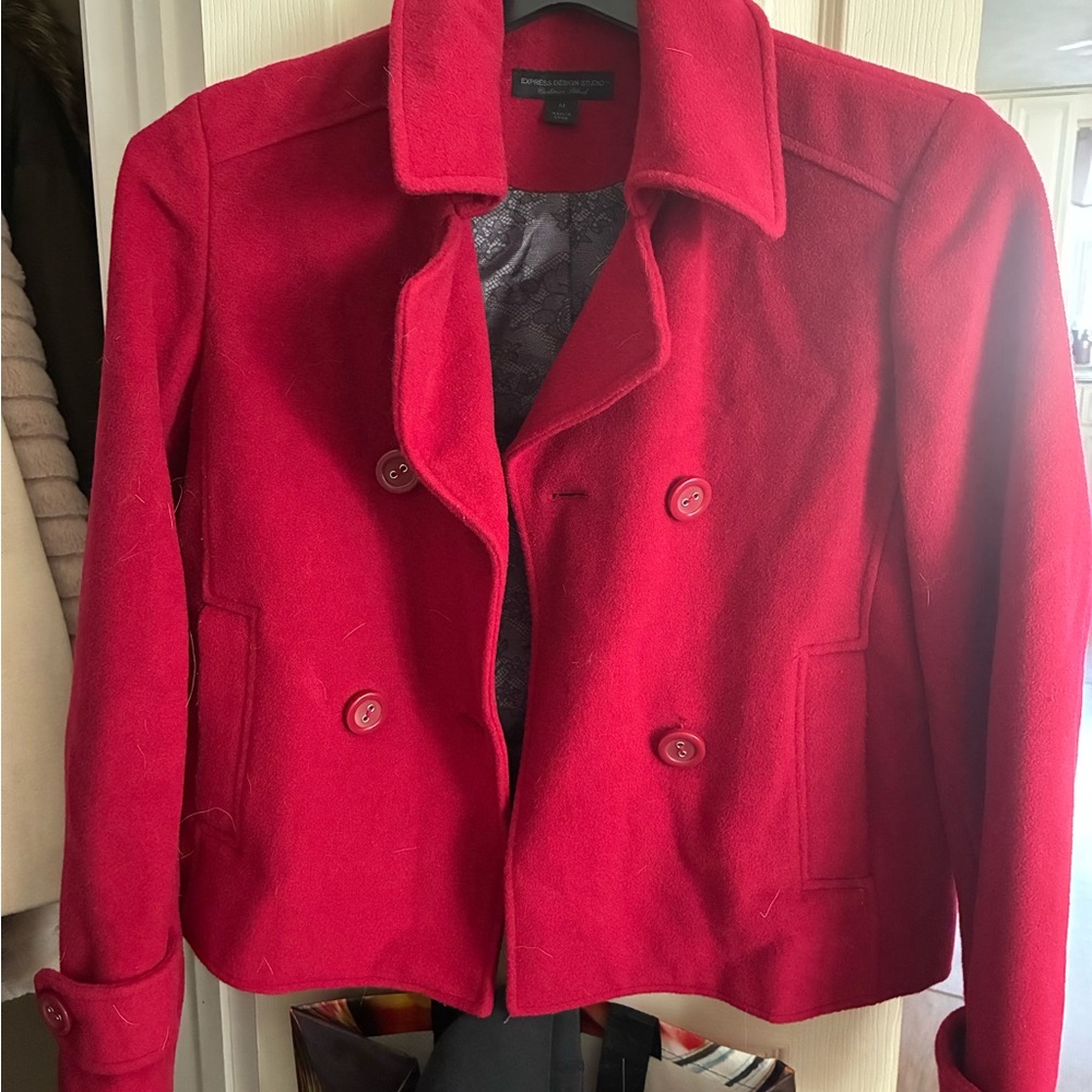 Express Vibrant Red Women's Pea Coat